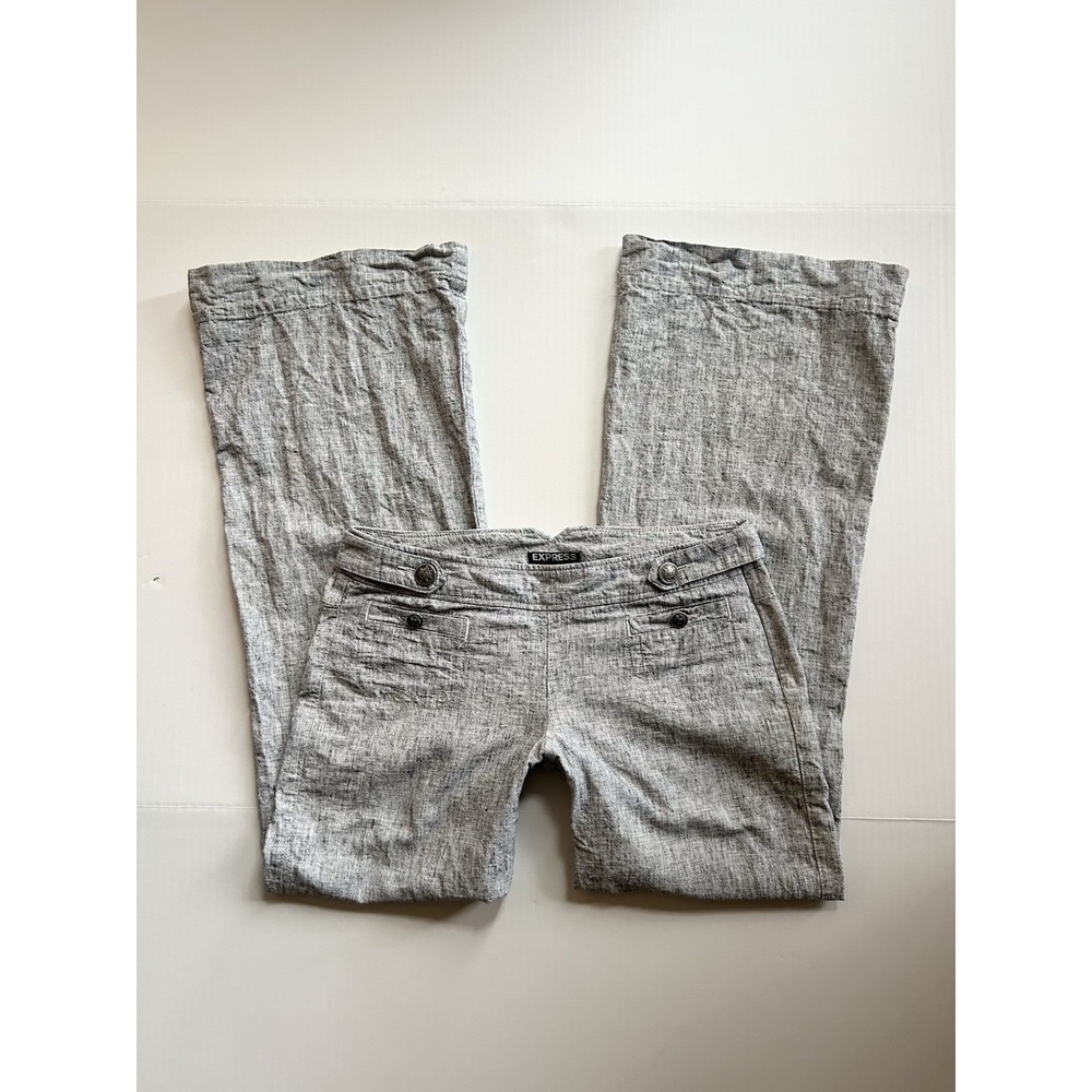 Vintage 2000s Low Rise Linen Office Siren Trousers Button Nautical Y2K Preppy